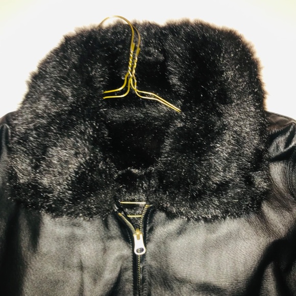 Vintage 90s Manart Reversible Black Leather Coat Black Faux Fur Coat Zip Up XL - Picture 14 of 16